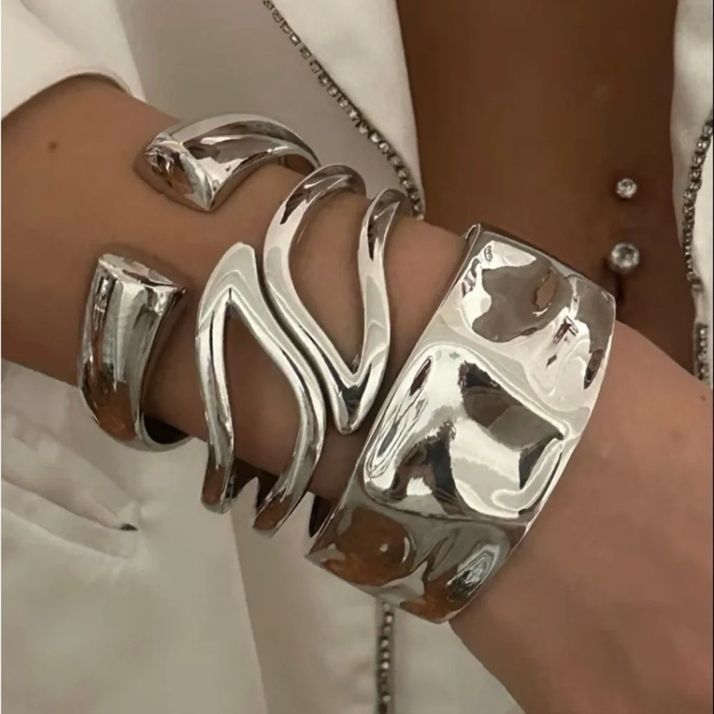 Silver Statement Cuff Bracelet Set Of 3